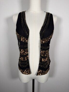 EDC by Esprit black gold beaded sequins festival grunge punk vest S indie sleaze